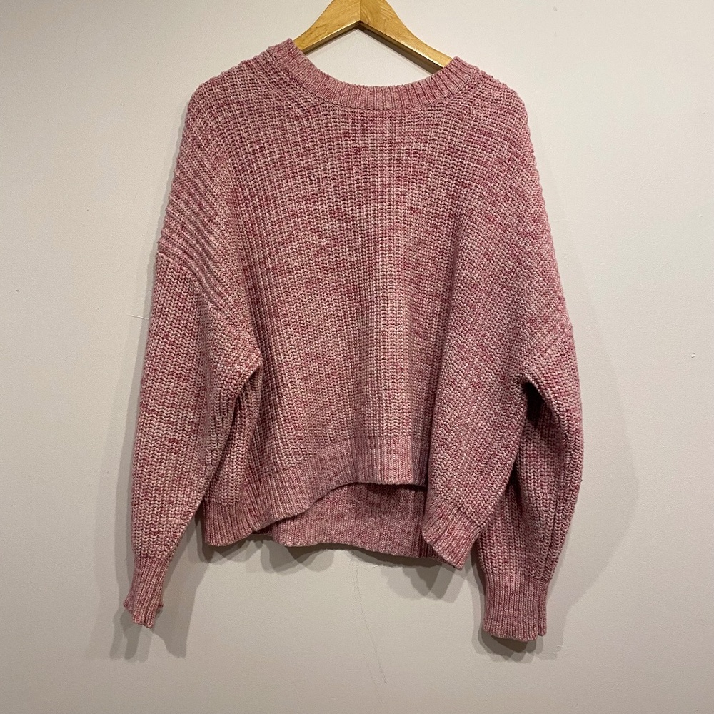 J.Crew Pink Knit Crew Neck Oversized Chunky Old Money Sweater‎ Size XL